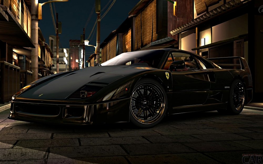 Desktop background with perfect beautiful luxurious car Ferrari F40 black.