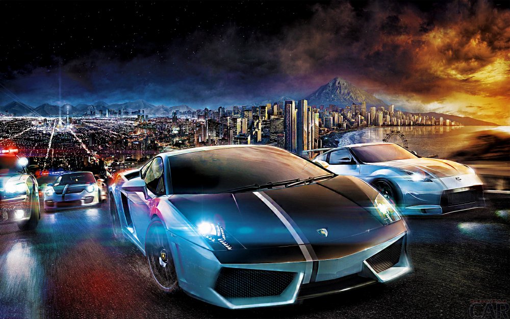 Wallpapers com cintilantes carros esportivos de corrida em estradas urbanas noturnas